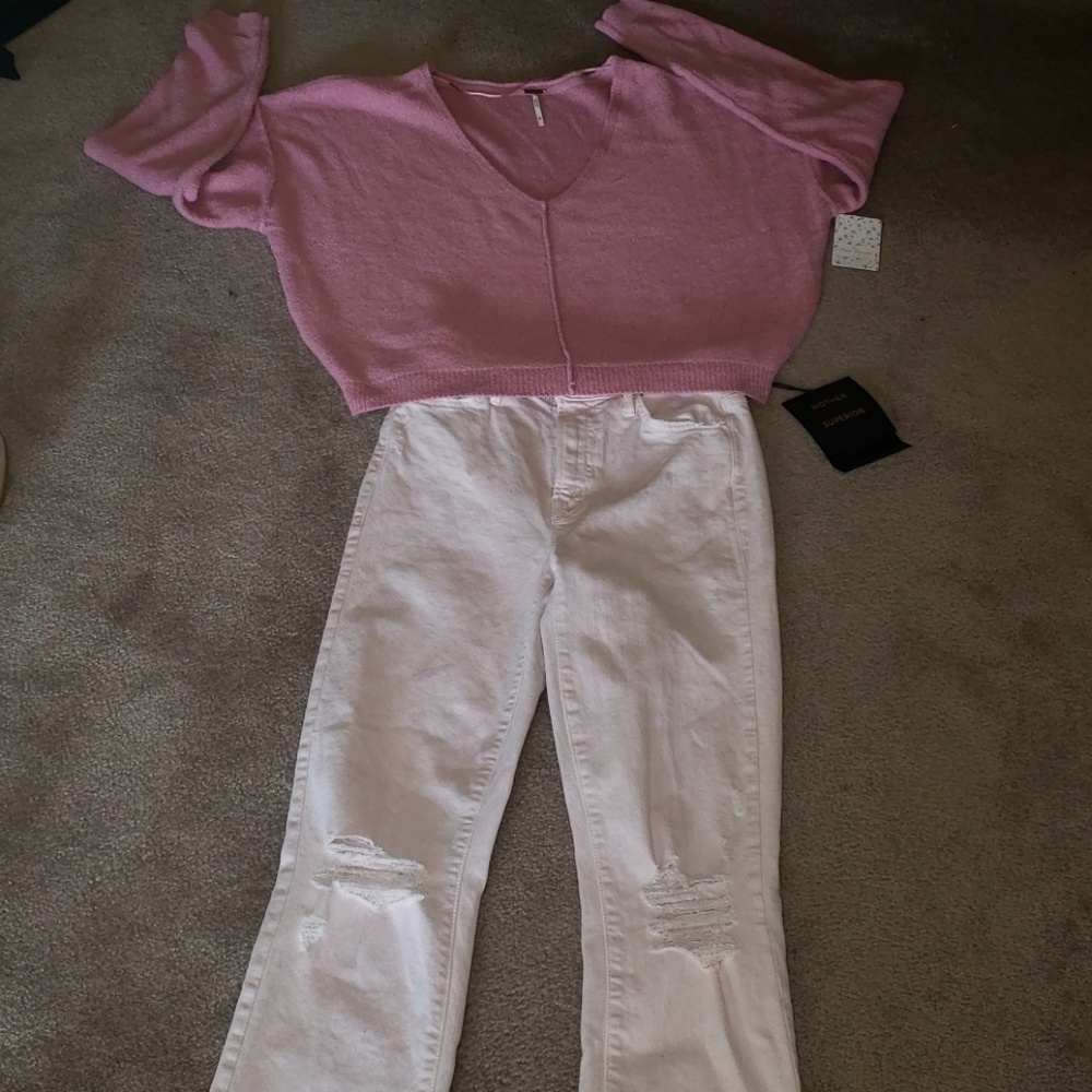 Mother Jeans NWT PINK & Free People Sweater Top NWT